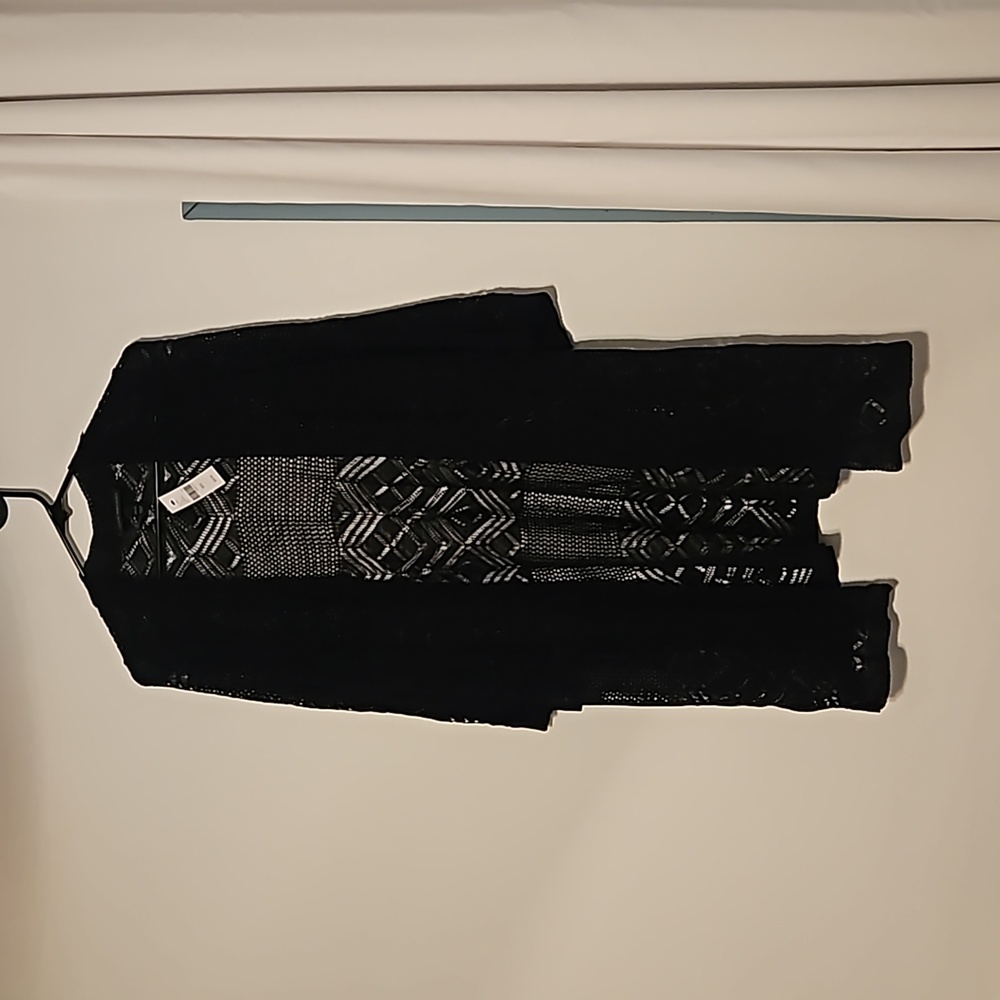 LANE BRYANT Lace Knit Short Sleeve Open-Front Cardigan Black SIZE 10/12 NWT